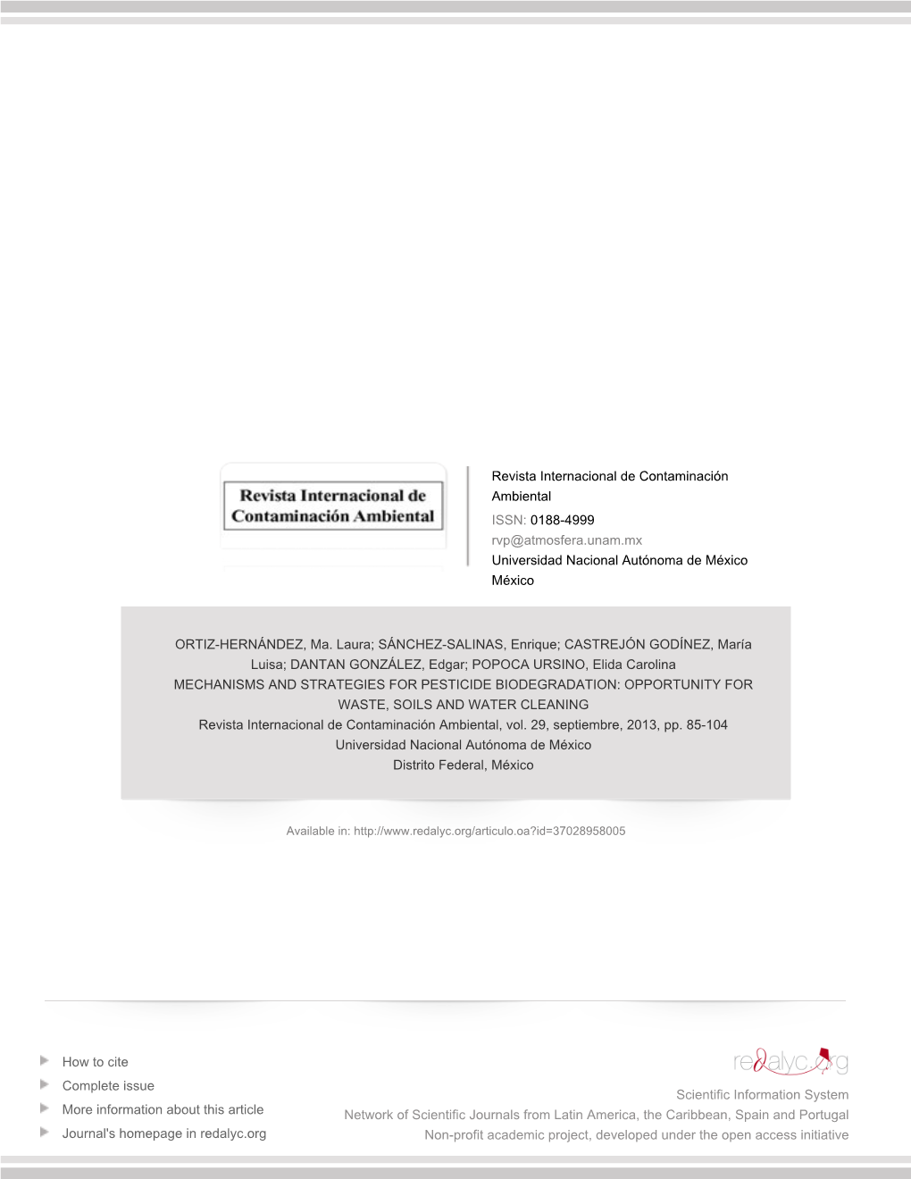 Redalyc.MECHANISMS and STRATEGIES for PESTICIDE