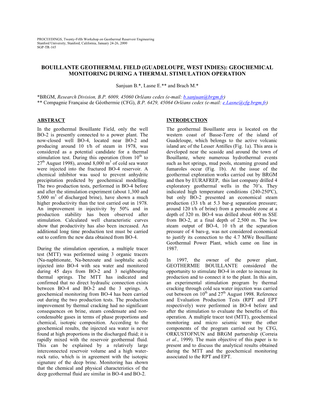 Bouillante Geothermal Field (Guadeloupe, West Indies): Geochemical Monitoring During a Thermal Stimulation Operation