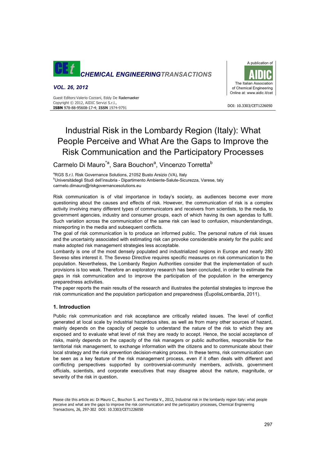 Industrial Risk in the Lombardy Region (Italy): What People