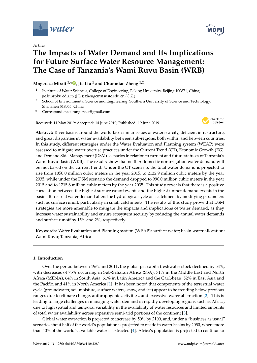 The Case of Tanzania's Wami Ruvu Basin (WRB)