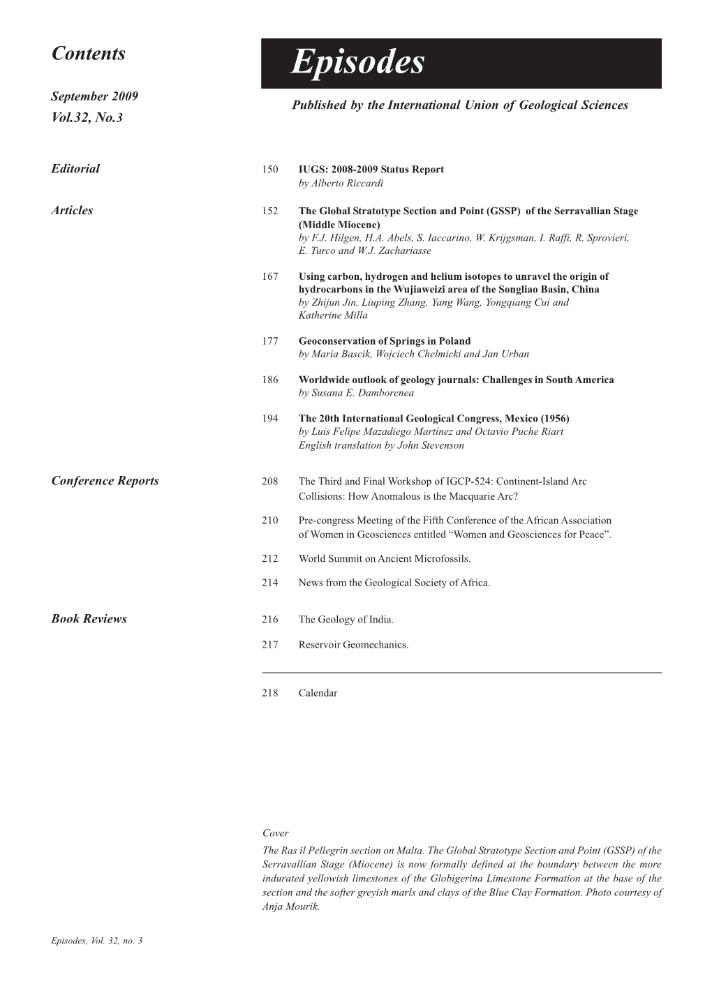 Episodes 149 September 2009 Published by the International Union of Geological Sciences Vol.32, No.3