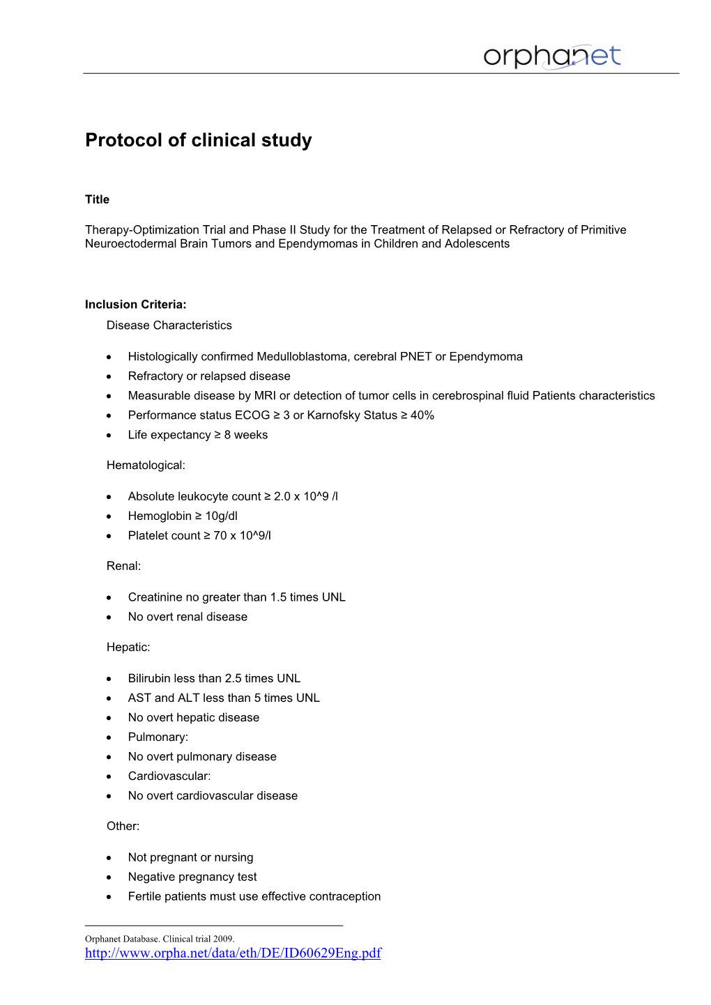 Protocol of Clinical Study