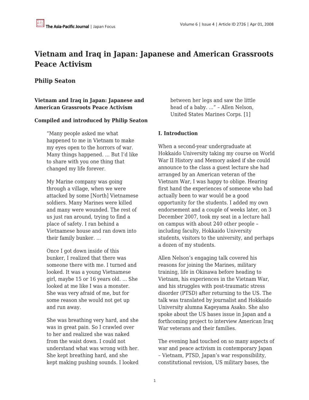 Japanese and American Grassroots Peace Activism