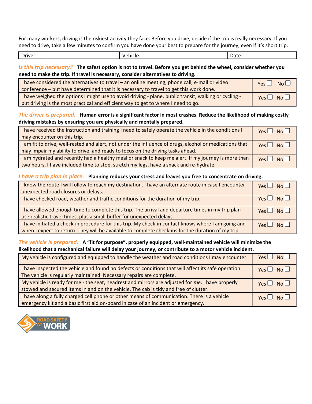 Journey Management Checklist Tripcheck