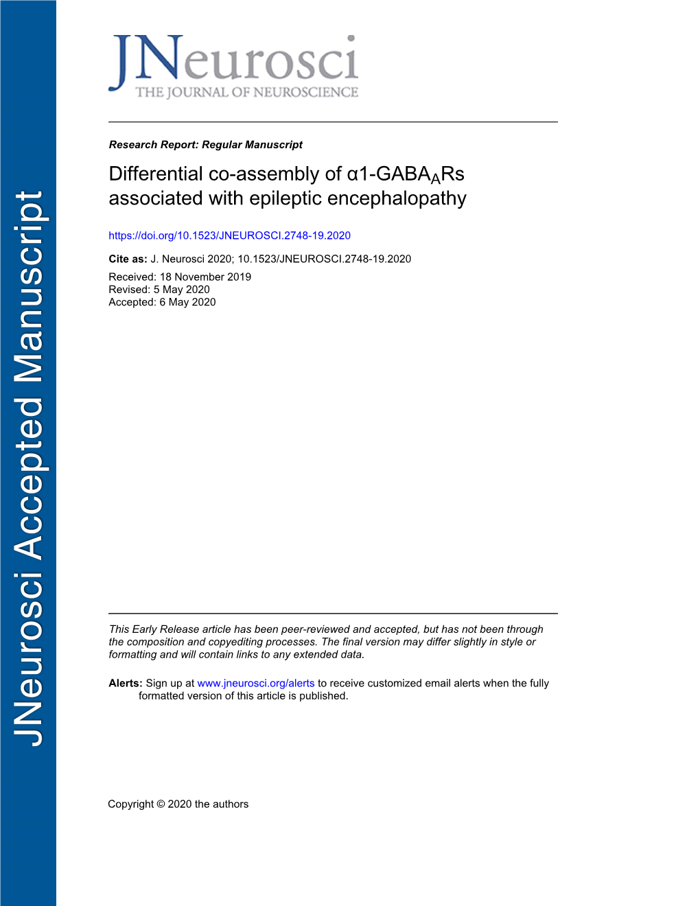 Differential Co-Assembly of Α1-Gabaars Associated with Epileptic Encephalopathy