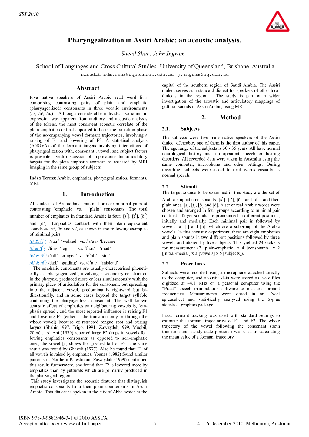 Pharyngealization in Assiri Arabic: an Acoustic Analysis