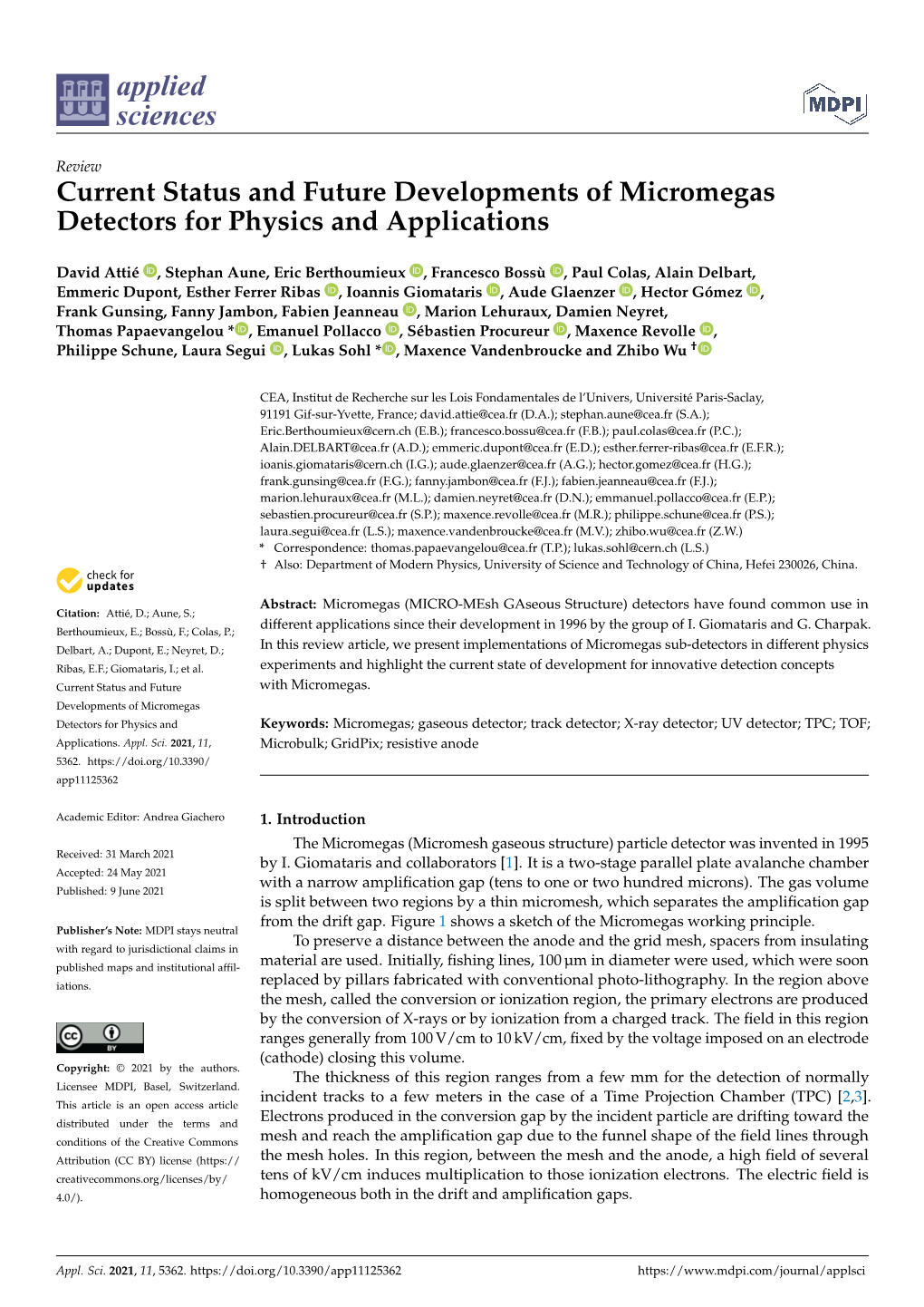 Current Status and Future Developments of Micromegas Detectors for Physics and Applications