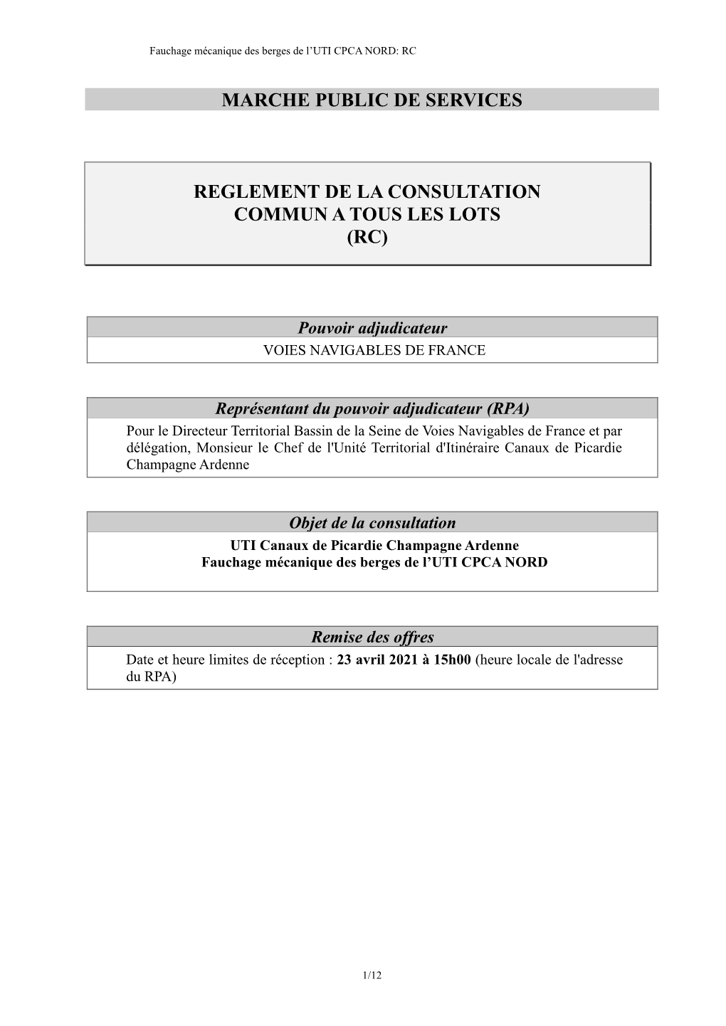 Marche Public De Services Reglement De