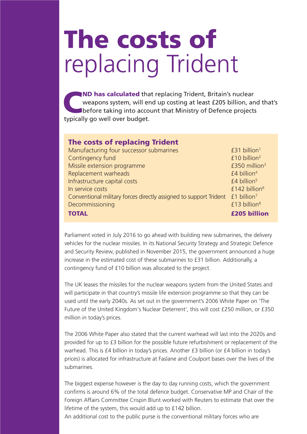 The Costs of Replacing Trident