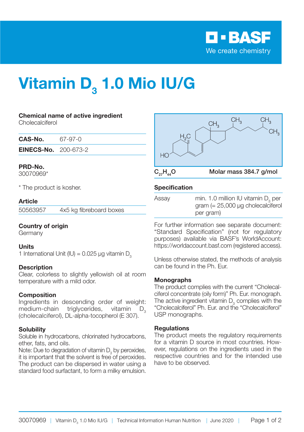 Vitamin D 1.0 Mio IU/G