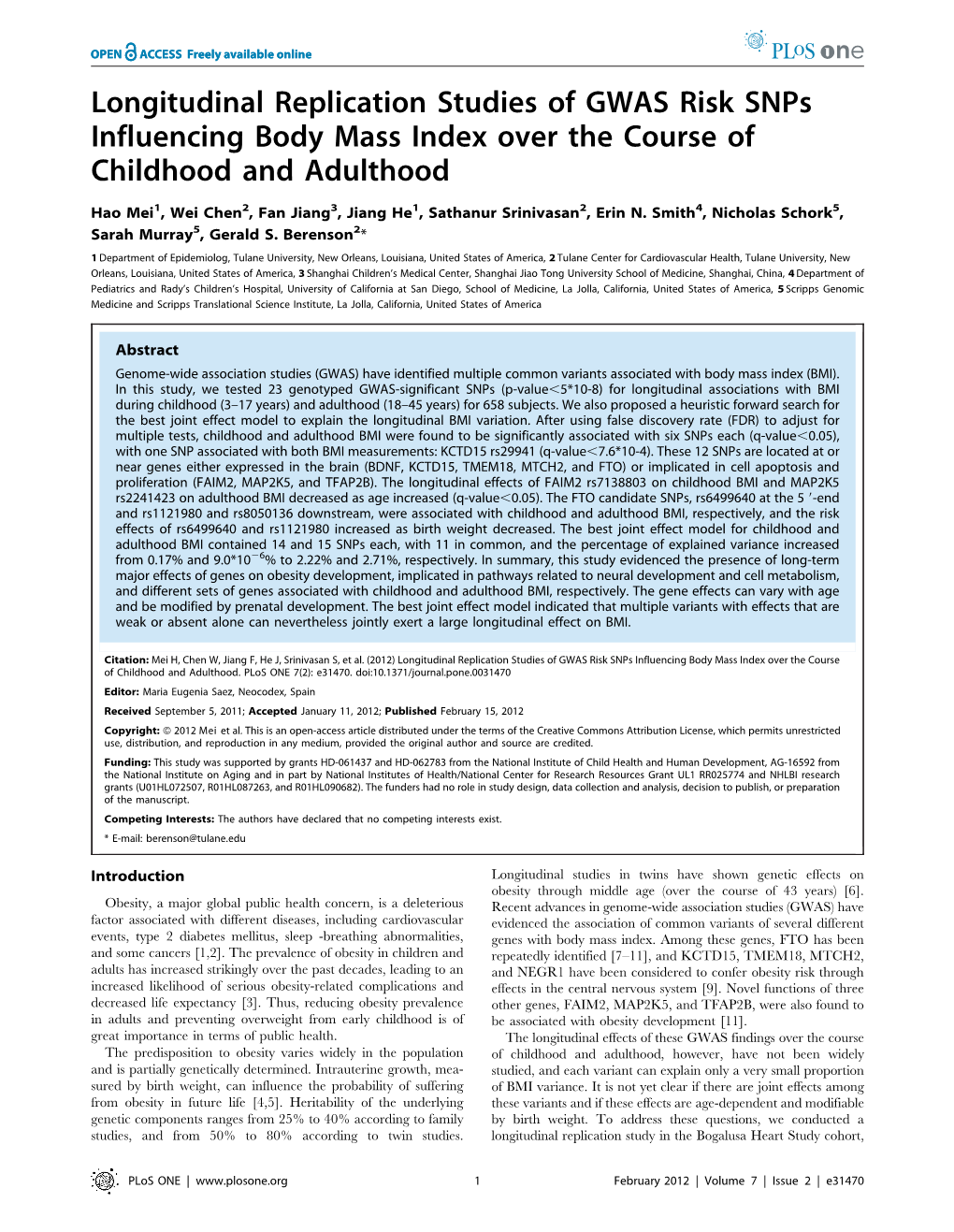 Longitudinal Replication Studies of GWAS Risk Snps Influencing Body Mass Index Over the Course of Childhood and Adulthood