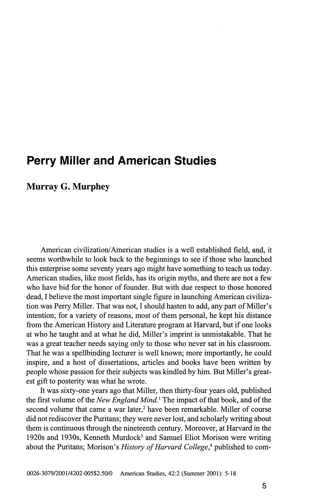 Perry Miller and American Studies