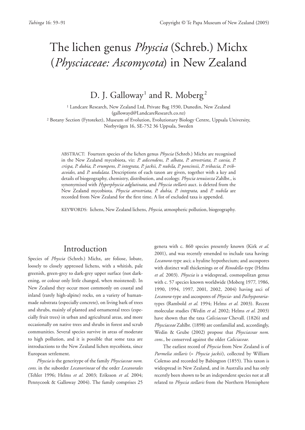 The Lichen Genus Physcia (Schreb.) Michx (Physciaceae: Ascomycota) in New Zealand