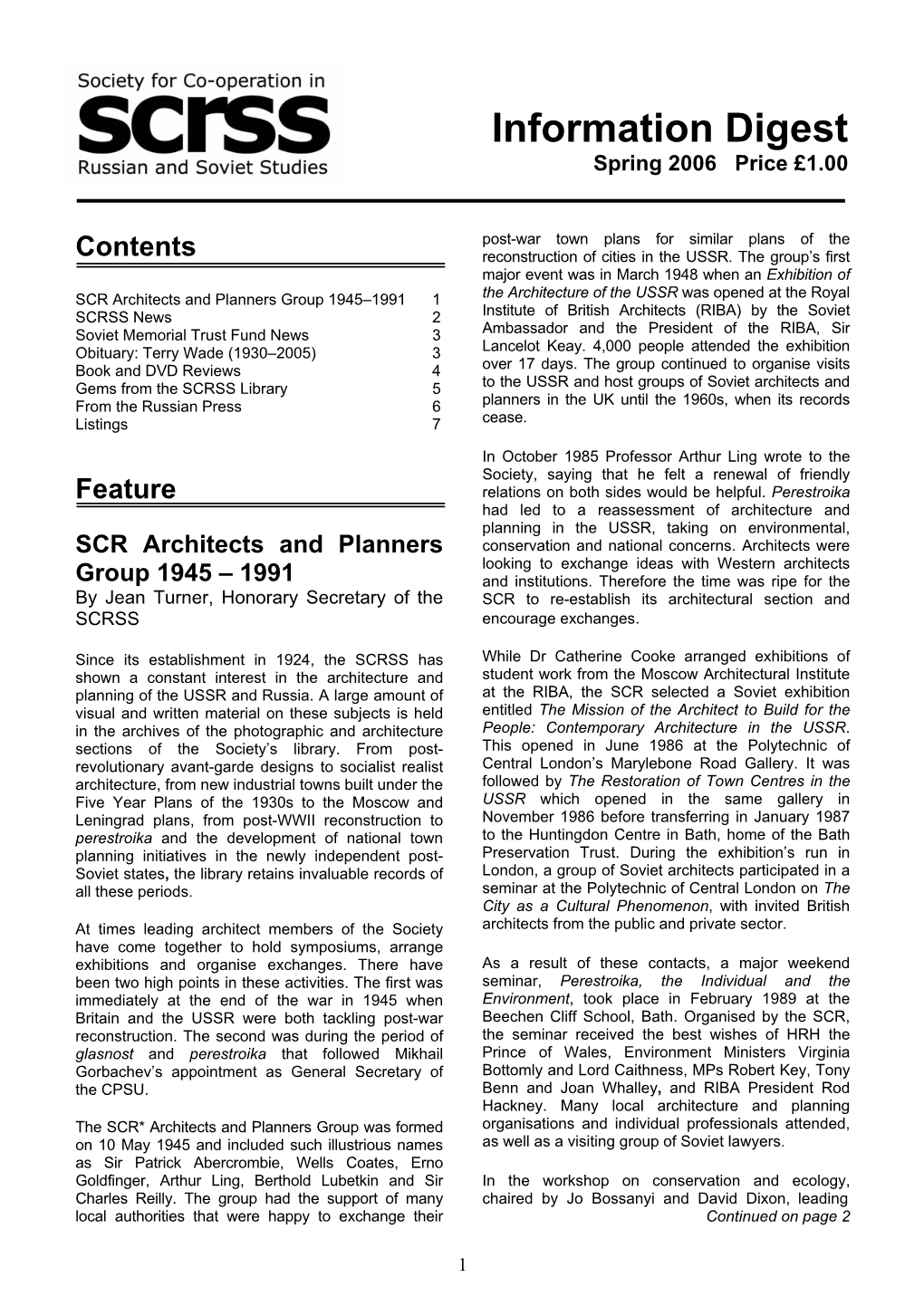 SCRSS Digest, Spring 2006