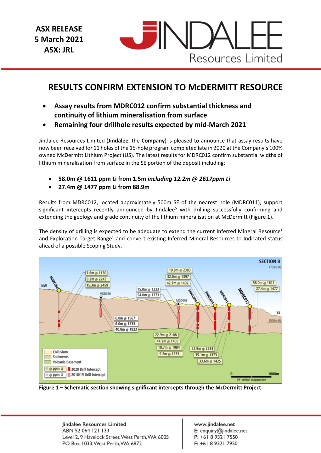 RESULTS CONFIRM EXTENSION to Mcdermitt RESOURCE