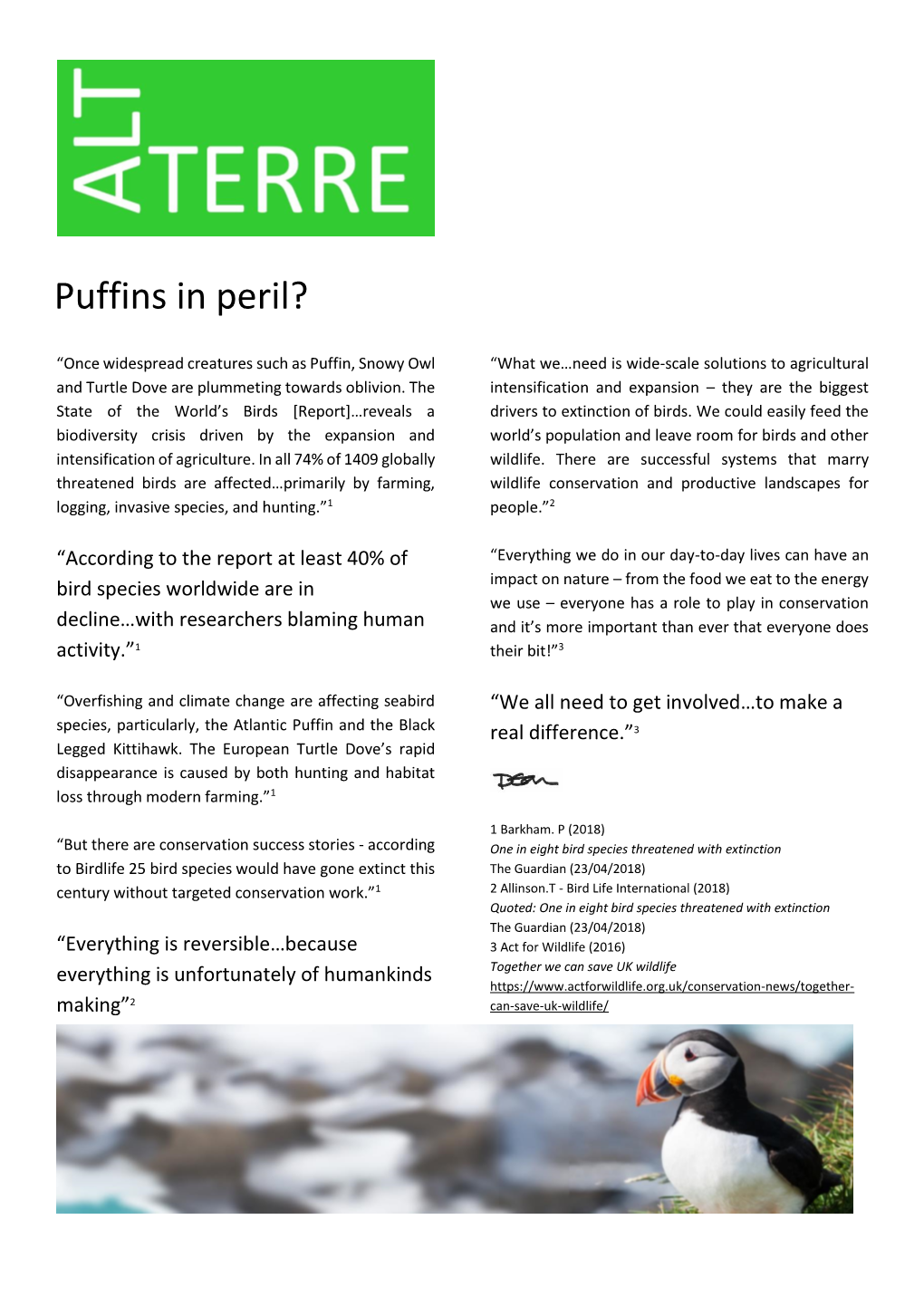 Puffins in Peril?