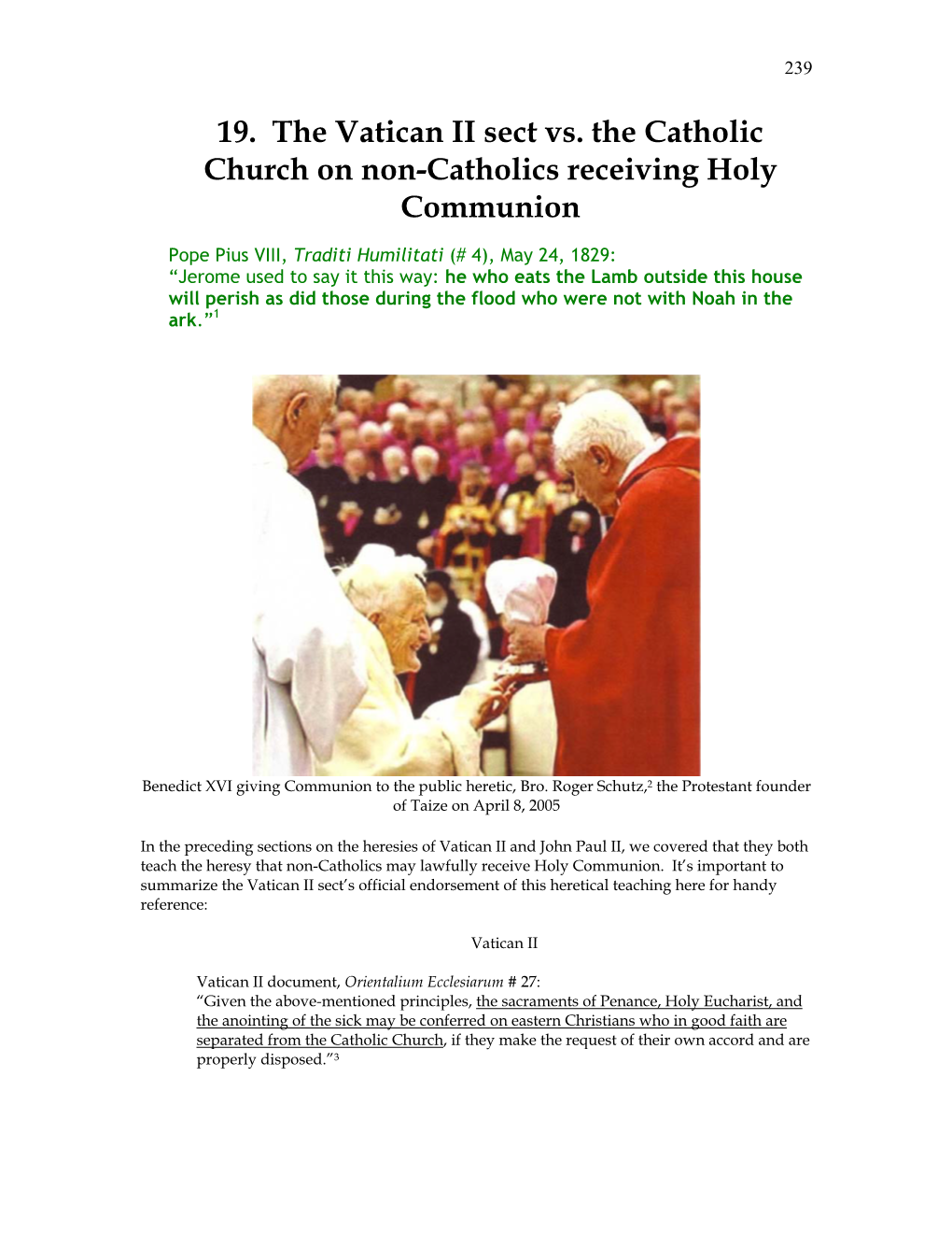 The Vatican II Sect Vs. the Catholic Church on Non-Catholics Receiving Holy Communion