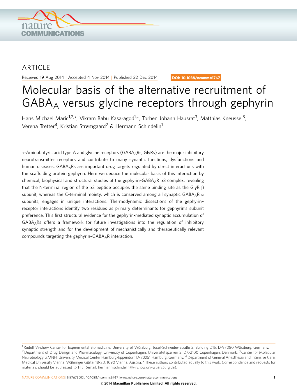 Molecular Basis of the Alternative Recruitment of GABAA Versus Glycine Receptors Through Gephyrin