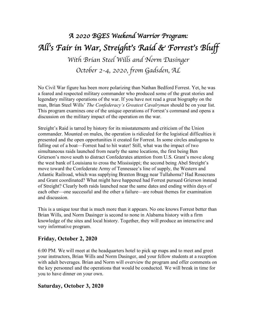 All's Fair in War, Streight's Raid & Forrest's Bluff