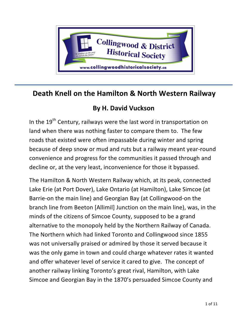 Death Knell on the Hamilton & North Western Railway