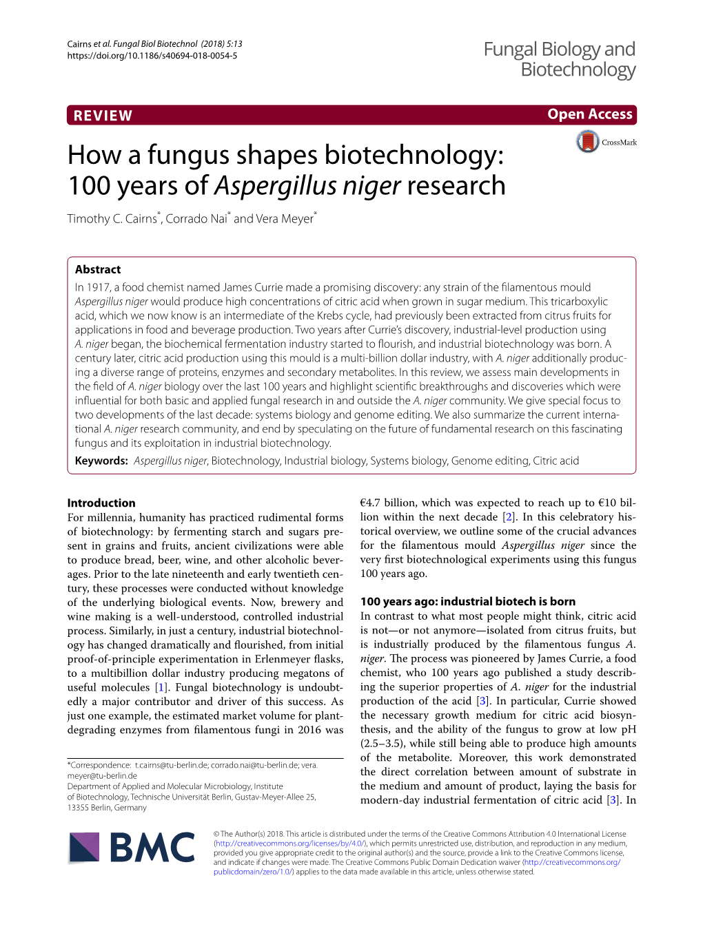 Aspergillus Niger Research Timothy C