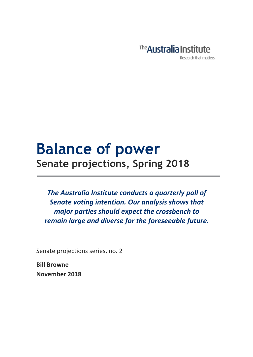 Balance of Power Senate Projections, Spring 2018