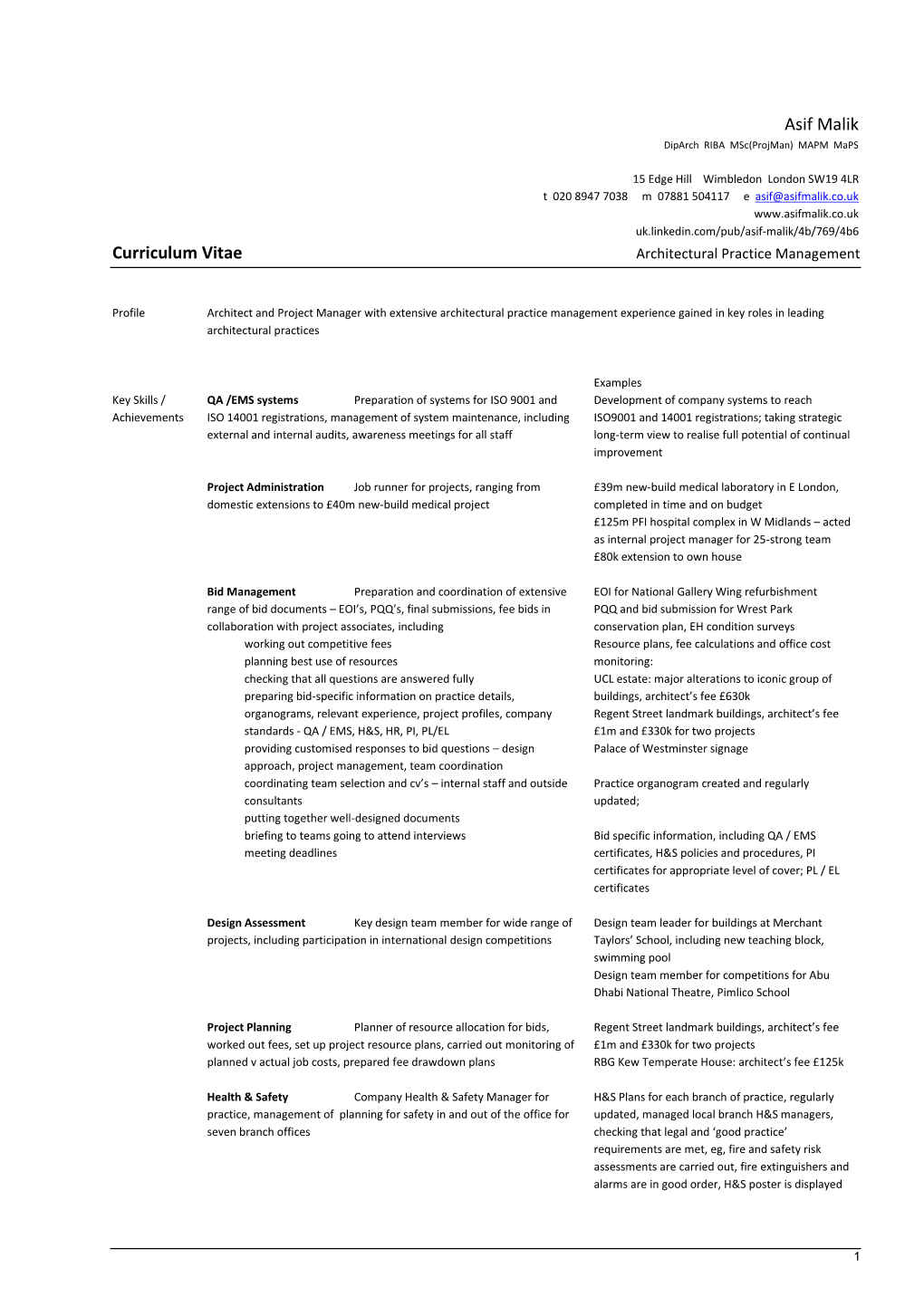 Asif Malik Curriculum Vitae