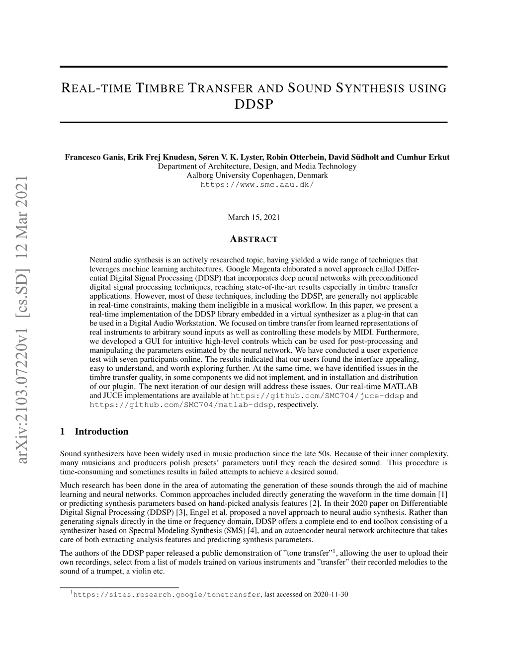 Real-Time Timbre Transfer and Sound Synthesis Using DDSP