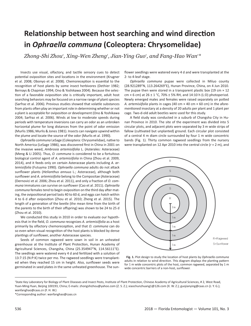 Relationship Between Host Searching and Wind Direction in Ophraella Communa (Coleoptera: Chrysomelidae)