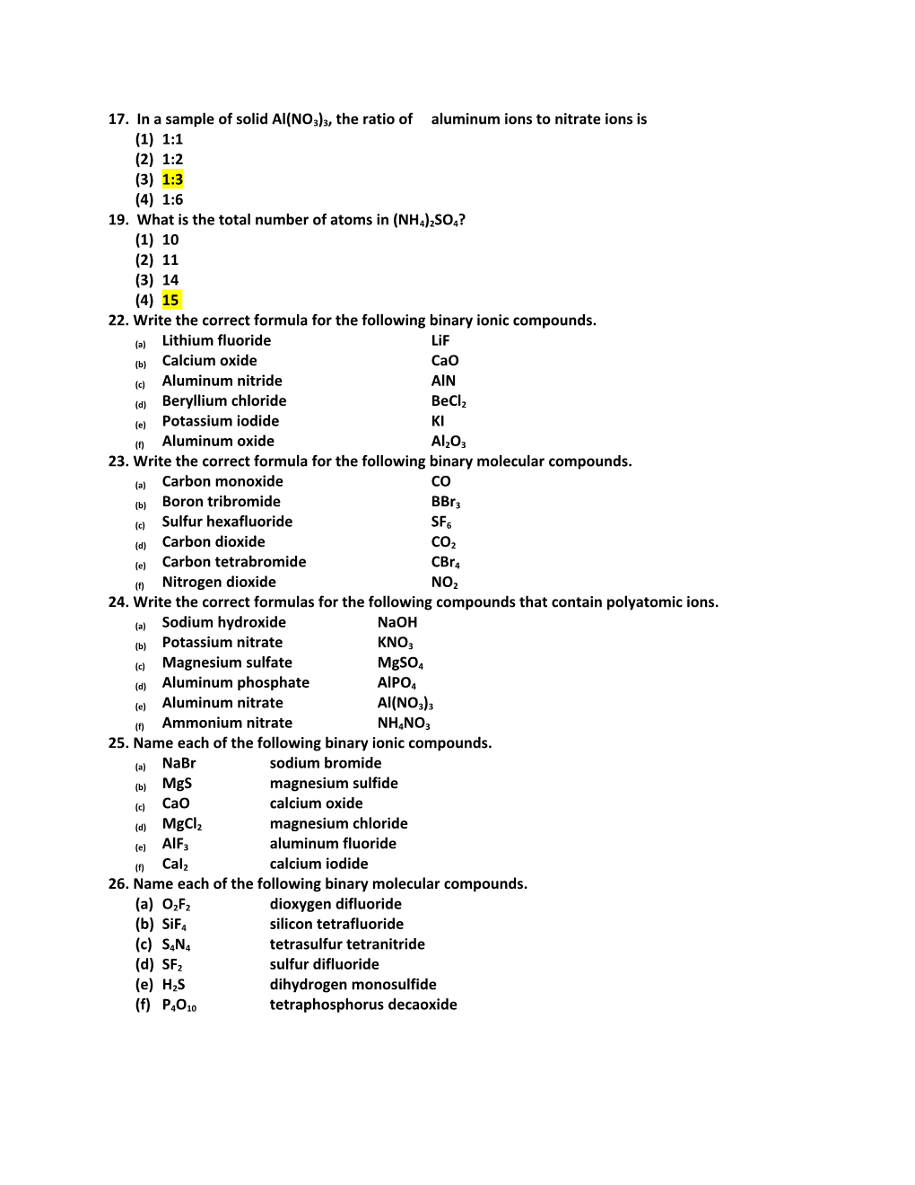 17. in a Sample of Solid Al(NO3)3, the Ratio of Aluminum Ions to Nitrate Ions Is