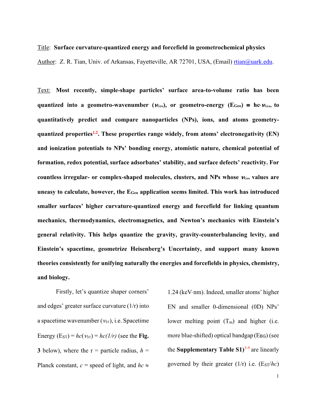 Surface Curvature-Quantized Energy and Forcefield in Geometrochemical Physics