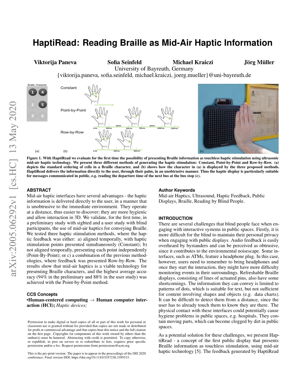 Haptiread: Reading Braille As Mid-Air Haptic Information