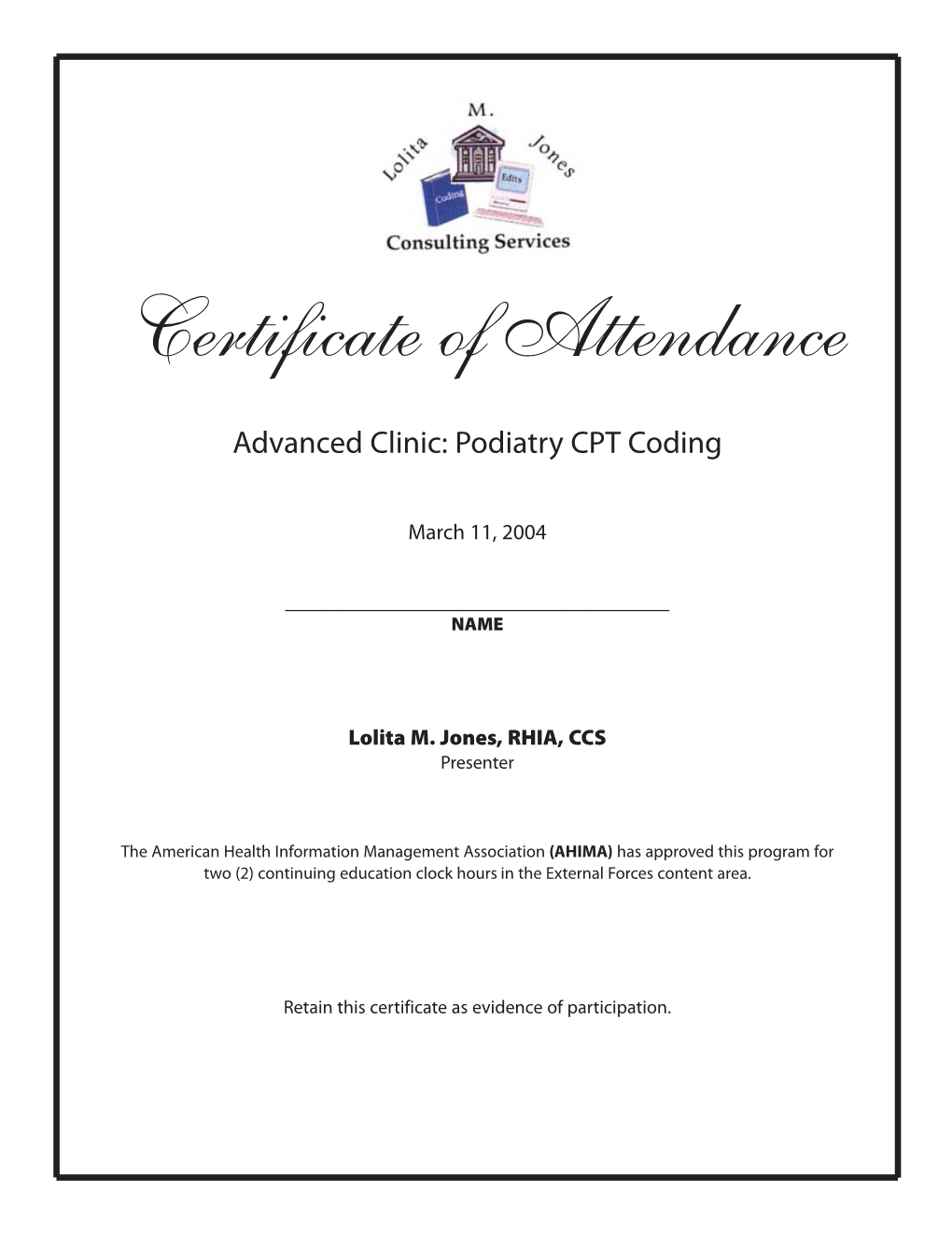 Certificate of Attendance