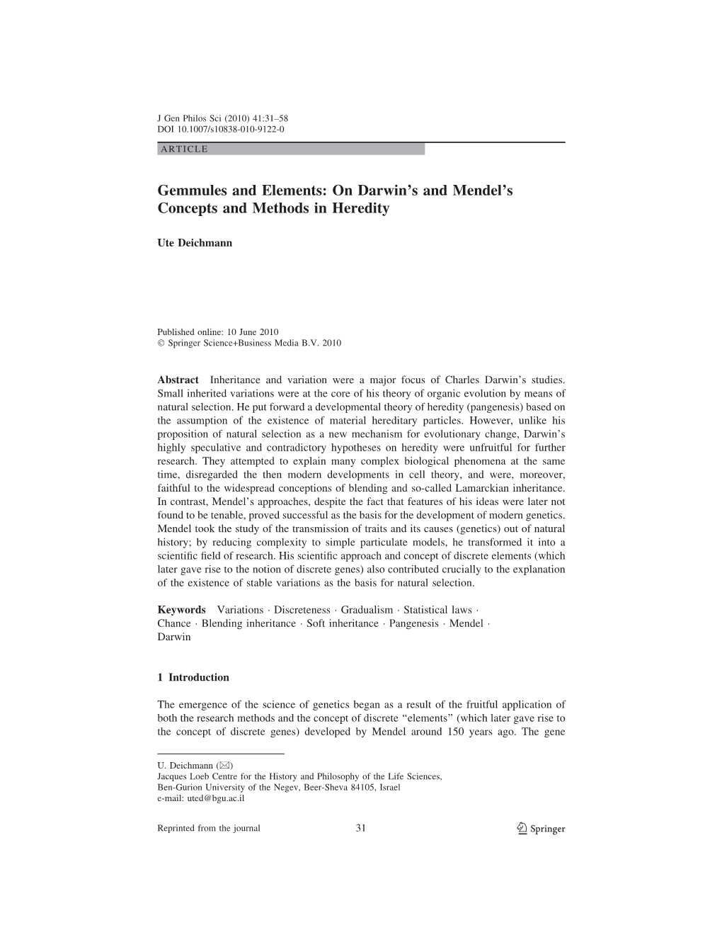 On Darwin's and Mendel's Concepts and Methods in Heredity