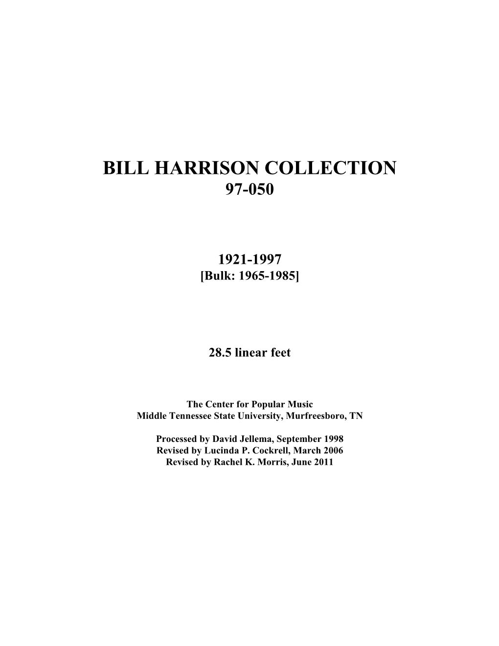 Bill Harrison Collection 97-050