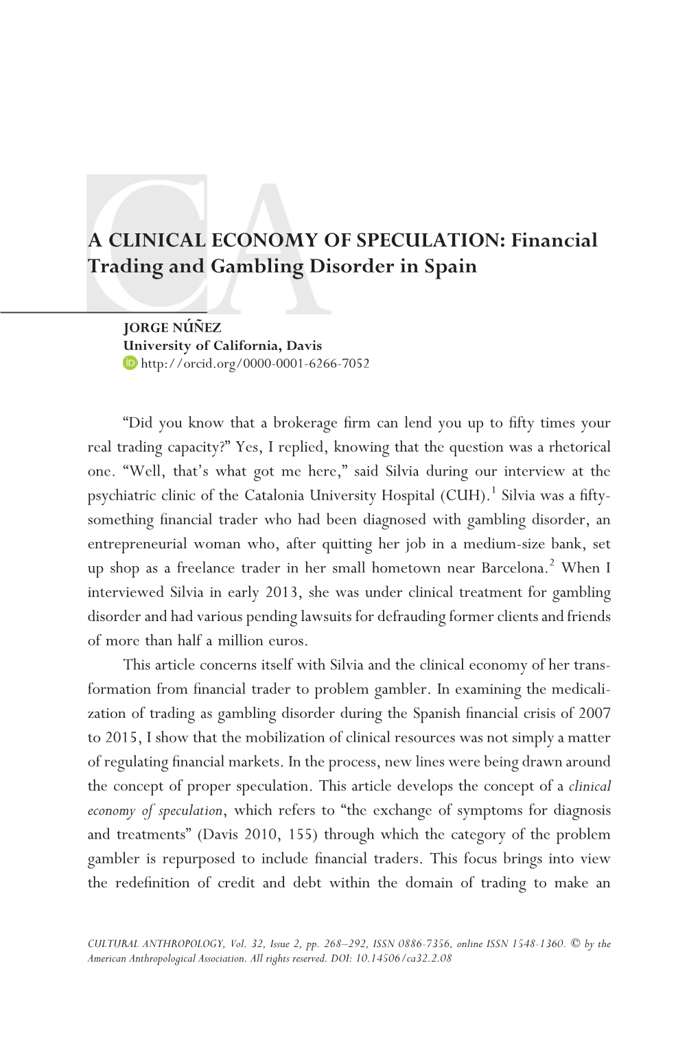 Financial Trading and Gambling Disorder in Spain
