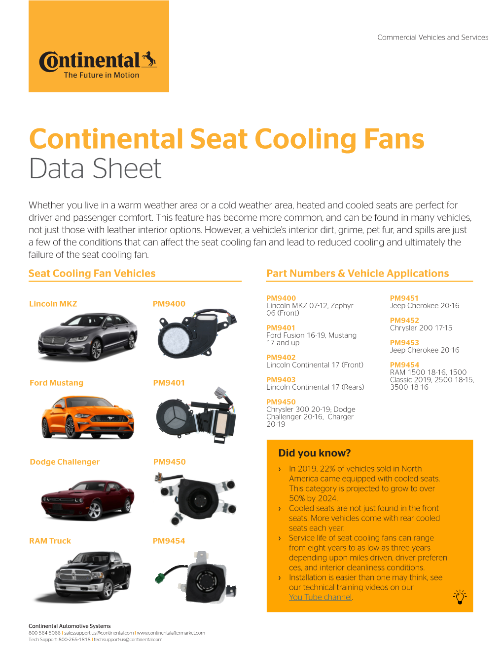 Seat Cooling Fans Data Sheet