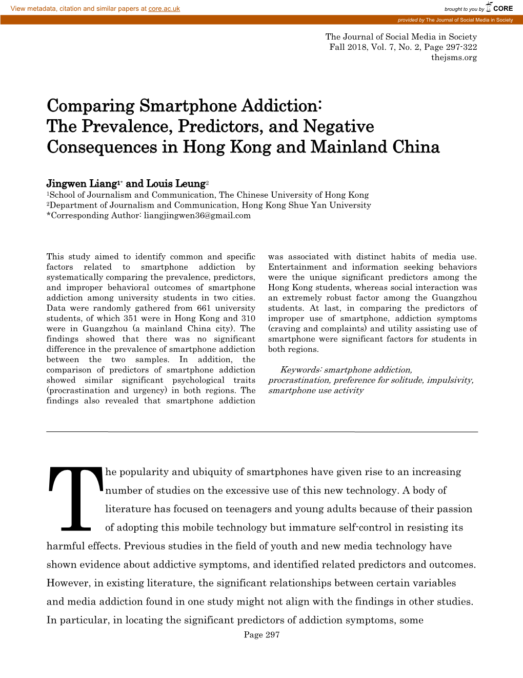 Comparing Smartphone Addiction: the Prevalence, Predictors, and Negative Consequences in Hong Kong and Mainland China