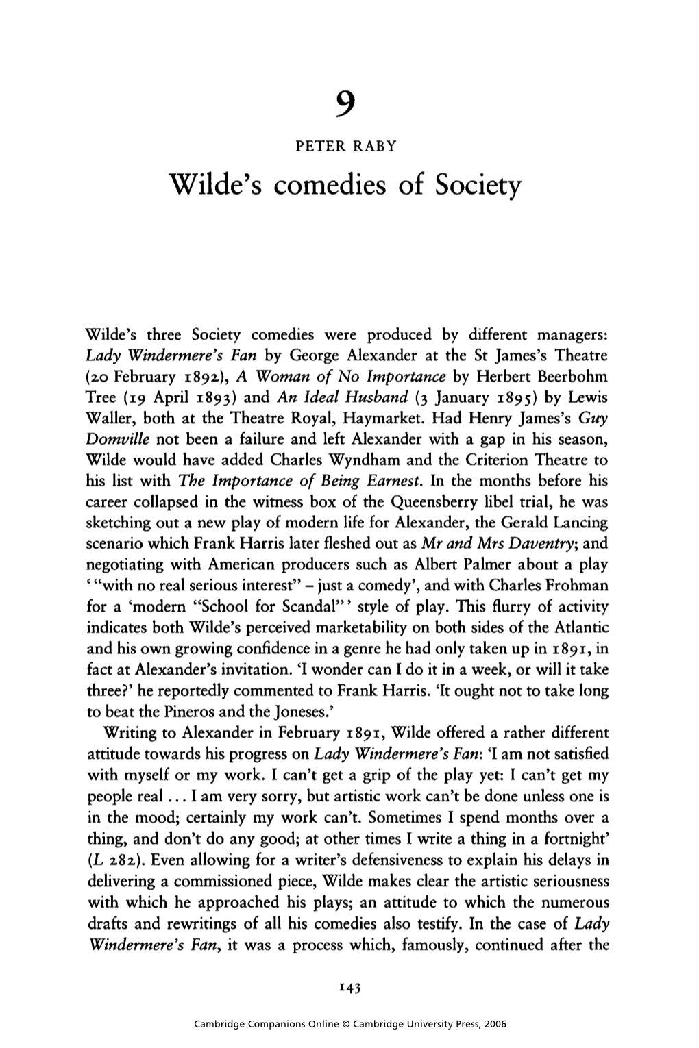 Wilde's Comedies of Society