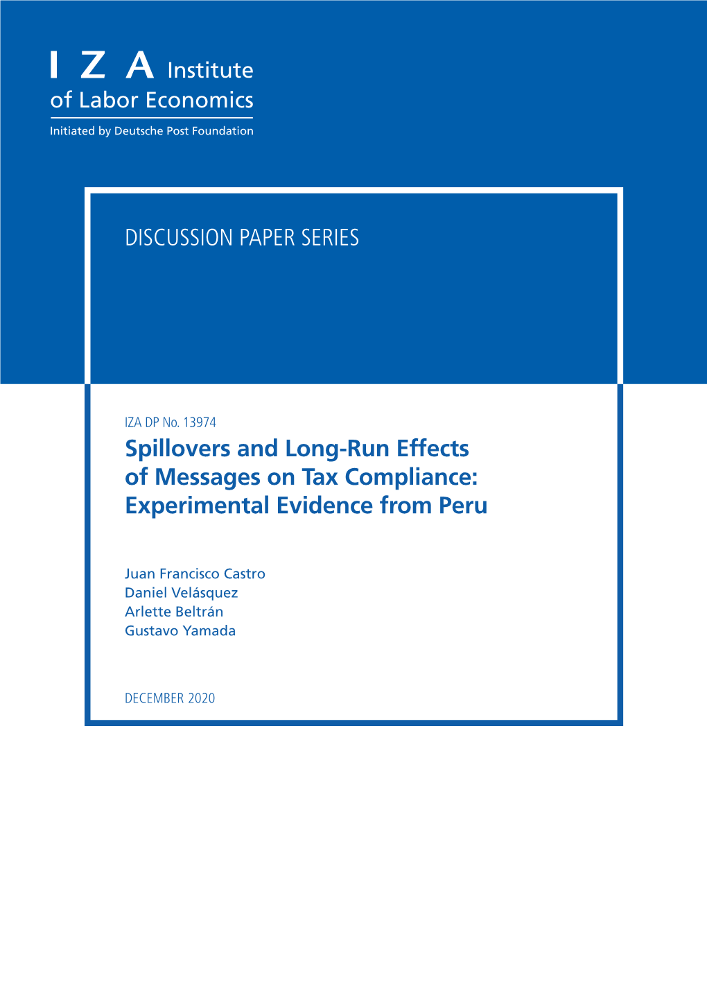 Spillovers and Long-Run Effects of Messages on Tax Compliance: Experimental Evidence from Peru