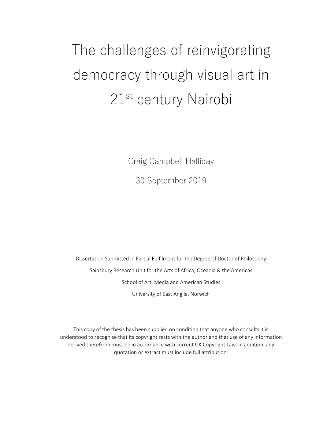 The Challenges of Reinvigorating Democracy Through Visual Art in 21St Century Nairobi