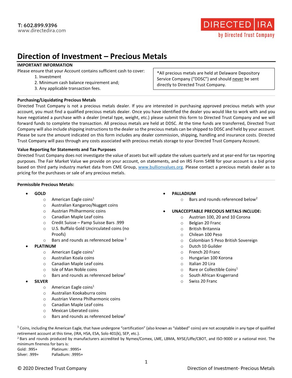Direction of Investment – Precious Metals