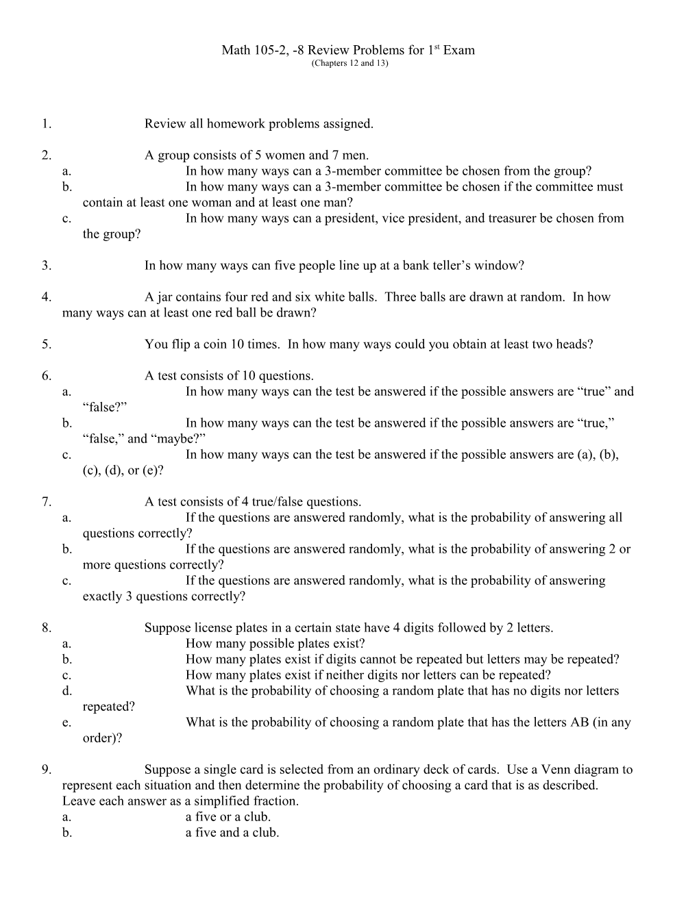 Math 105-3, -7 Review Problems For 2Nd Exam