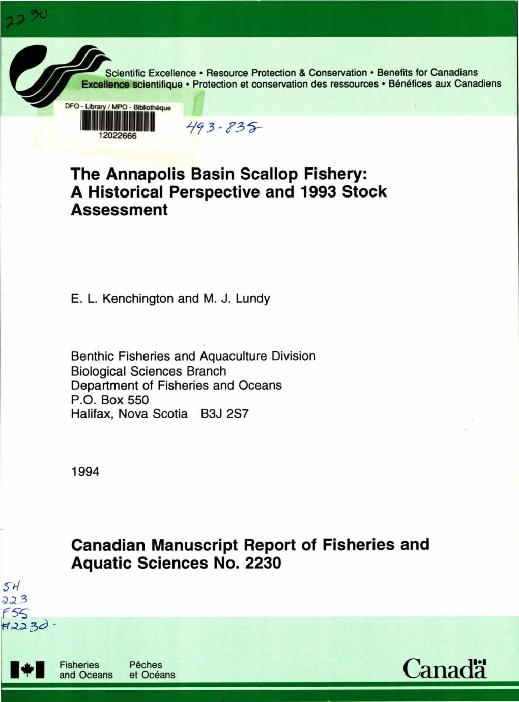 The Annapolis Basin Scallop Fishery: a Historical Perspective and 1993 Stock Assessment