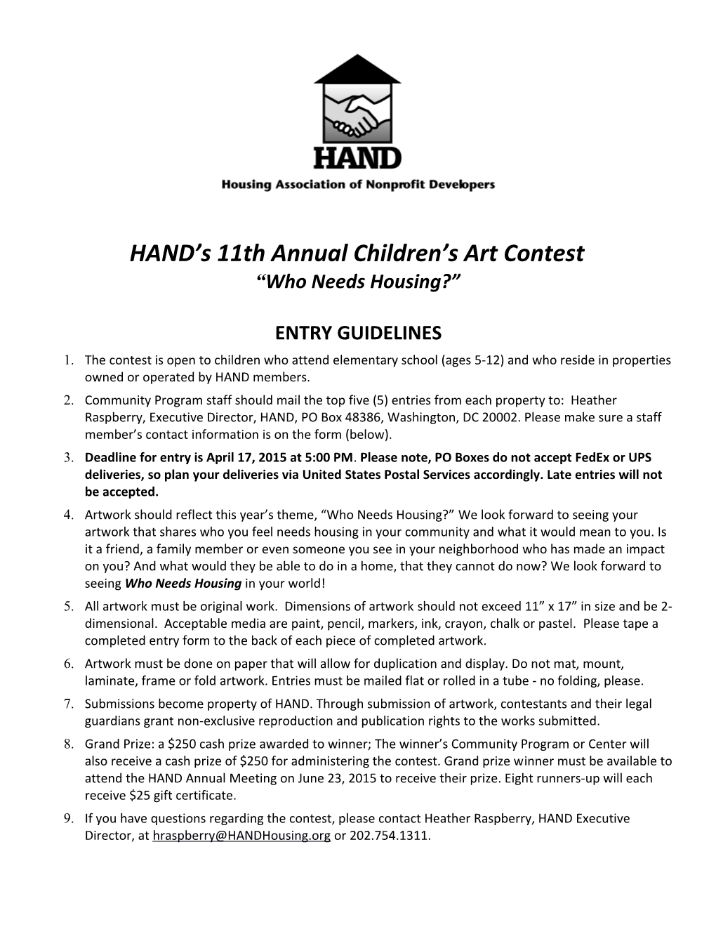 HAND S 11Th Annual Children S Art Contest