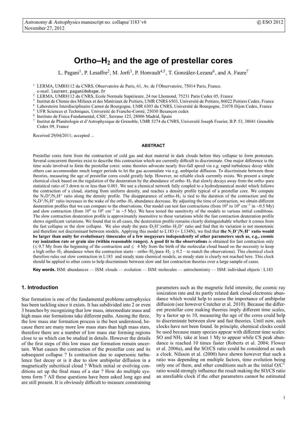 Ortho–H2 and the Age of Prestellar Cores L