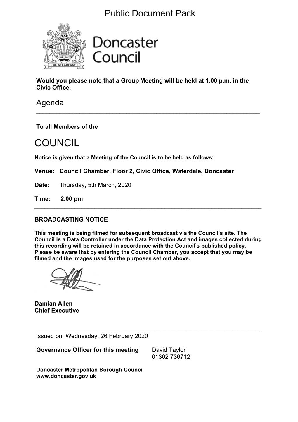 (Public Pack)Agenda Document for Council, 05/03/2020 14:00