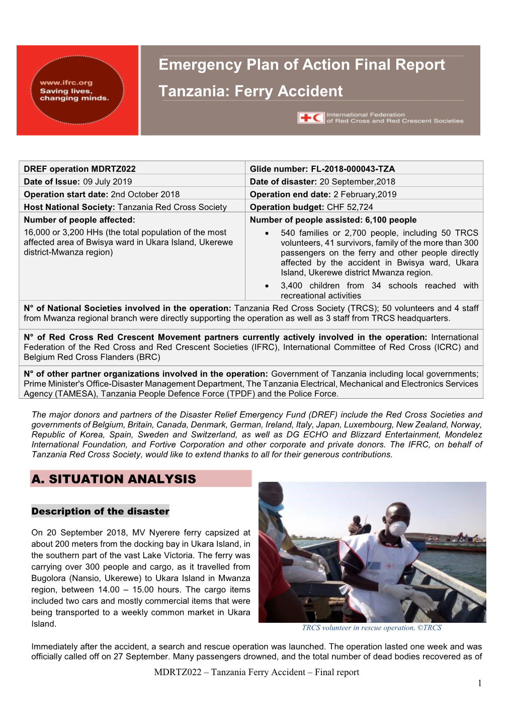 Emergency Plan of Action Final Report Tanzania: Ferry Accident