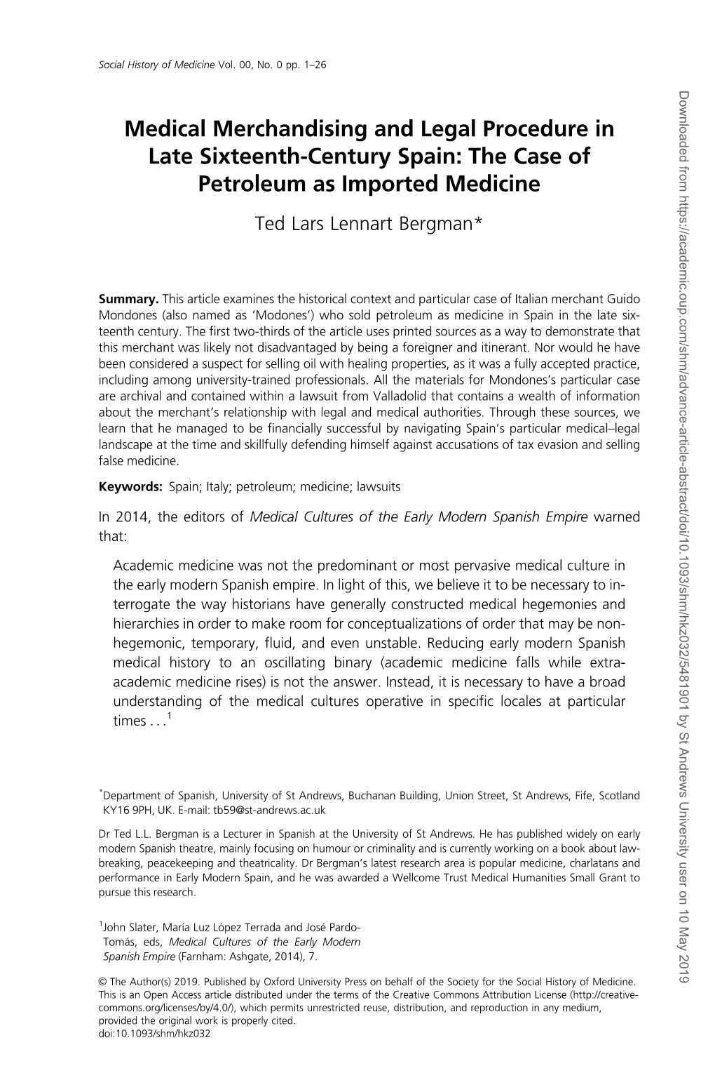 The Case of Petroleum As Imported Medicine Ted Lars Lennart Bergman*