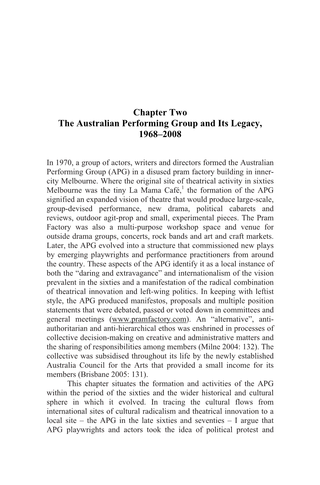 Chapter Two the Australian Performing Group and Its Legacy, 1968–2008